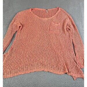 Free People Sweater Womens Large Coral Knit Pullover Open Knit Scoop Neck Flowy